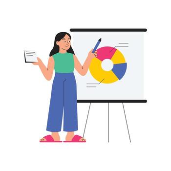Woman presenting data on a chart vector
