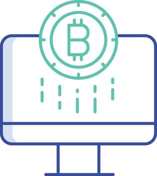 bitcoin computadora contorno color icono vector