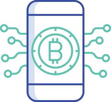 bitcoin teléfono inteligente contorno color icono diseño vector