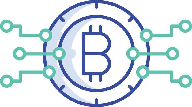 bitcoin servidor enlace contorno color icono diseño ilustración vector