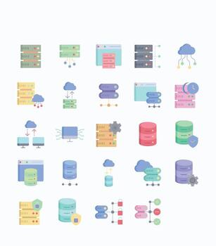 servidor y base de datos plano icono colocar, sus incluso íconos me gusta nube datos, almacenamiento, servidor vector