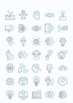 artificial inteligencia y máquina aprendizaje contorno color icono colocar, sus incluso íconos me gusta etiqueta vector