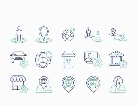 Icons of locations and navigation services vector