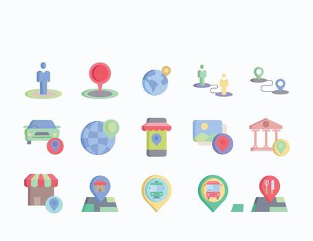 Colorful map icons for navigation vector