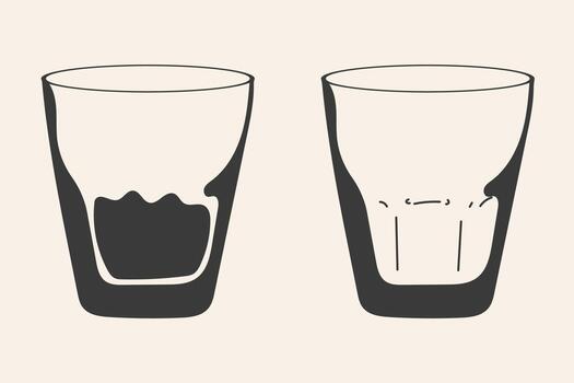 Simple minimalist glass icons showing half and empty glasses with clean modern design. vector
