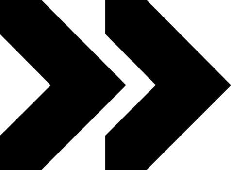 Bold black double chevron arrows pointing forward symbol for progress and navigation vector