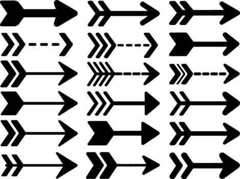 Collection of diverse black arrows pointing rightward for design projects vector