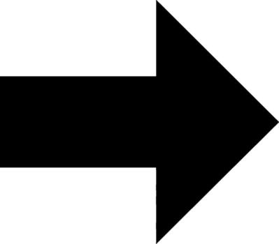 Bold black arrow pointing rightwards showing directional guidance and progress vector