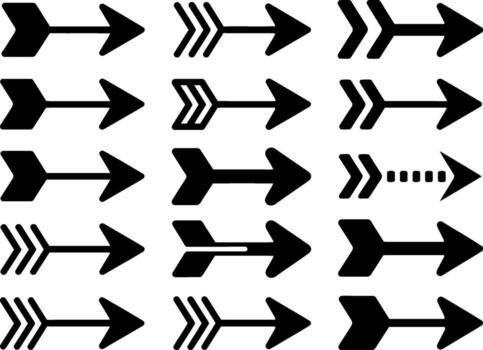 Diverse set of arrow icons showing directional movement and style variations vector