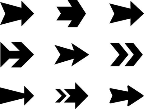 diverso colección de negro flecha íconos demostración dirección y navegación opciones vector