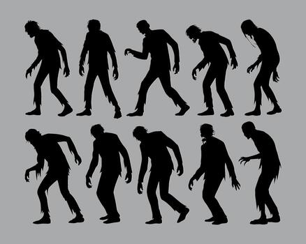 Silhouetted zombie figures in various poses representing a horde of the undead vector