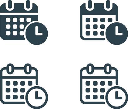 Calendar and clock icons set featuring four variations of date and time symbols vector