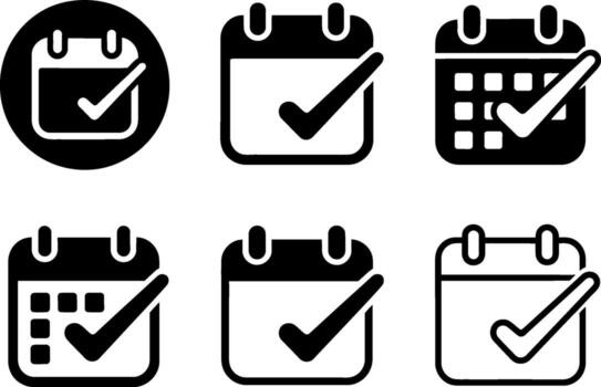 Calendar icons set with checkmarks for events planning and scheduling tasks vector
