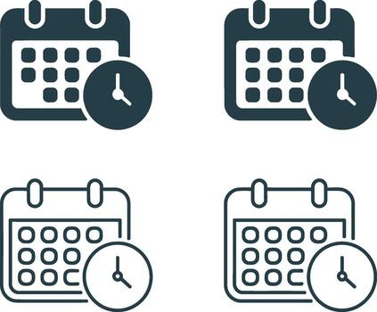 A Calendar and clock icons set featuring four variations of date and time symbols vector