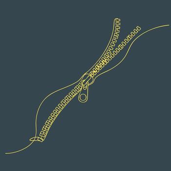 Detailed schematic of a zipper mechanism with interlocking teeth and slider on a dark vector