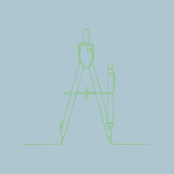 Precision drafting instrument with a pencil and a compass set on a flat for technical drawing and geometric measurements vector