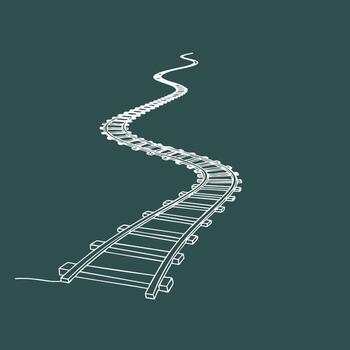 curva ferrocarril pista extensión dentro el distancia con un devanado camino y múltiple conjuntos de rieles en un oscuro vector