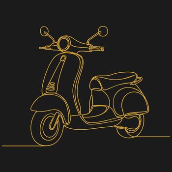 Minimalist Line Drawing of a Classic Scooter with Retro Style and Elegant Curves on Dark vector