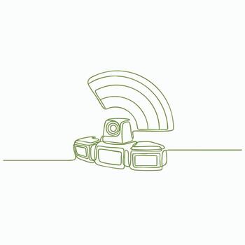 Minimalist digital device setup with multiple screens and a semi-circular antenna in a sleek modern workspace vector