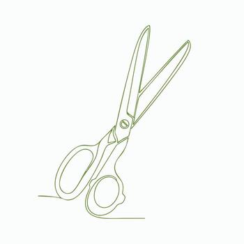 minimalista línea dibujo de un par de tijeras con abierto cuchillas, enfatizando sencillez y limpiar diseño para arte o utilidad temas vector