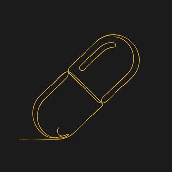 minimalista línea Arte de un en forma de cápsula objeto con un división en el medio en un oscuro vector