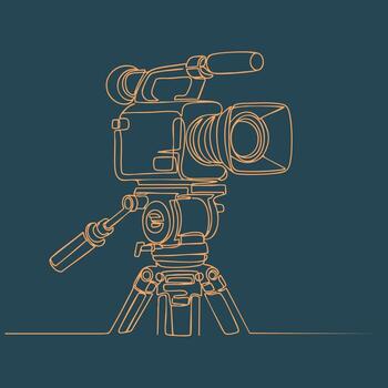 Professional camera mounted on a tripod with detailed controls and lens for high-quality filming and broadcasting vector