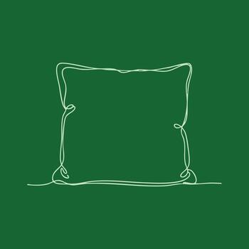 Minimalist line art of a square pillow with decorative edges on a solid green vector