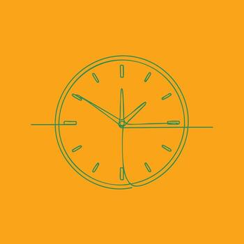 minimalista redondo pared reloj con un sencillo diseño y un vibrante naranja , exhibiendo hora con claro hora y minuto marcadores vector