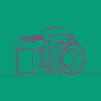 Single DSLR camera with a large lens and various control buttons, set against a solid , emphasizing photography equipment details vector