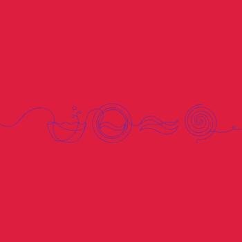 Colorful abstract line art on vibrant red with playful spirals and curves creating a lively visual effect vector