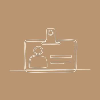 Minimalist Line Drawing of a Personal Identification Badge with a Portrait and Text on a Light Brown vector
