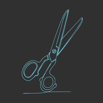 minimalista línea dibujo de tijeras con abierto cuchillas en oscuro vector