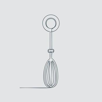 Minimalist Line Drawing of a Handheld Whisk with a Circular Handle and Wire Loop for Mixing and Baking vector