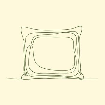 Minimalist line art of a square-shaped pillow with decorative edges on a plain vector