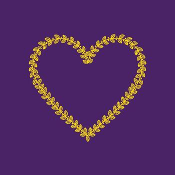 decorativo corazón forma compuesto de intrincado amarillo hoja patrones en un sólido púrpura vector