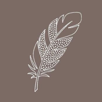 Elegant feather composed of tiny white dots on a muted brown , showcasing intricate design and delicate artistry vector