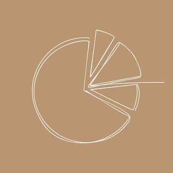 Minimalist line art pie chart on a neutral beige emphasizing data visualization and statistical representation vector