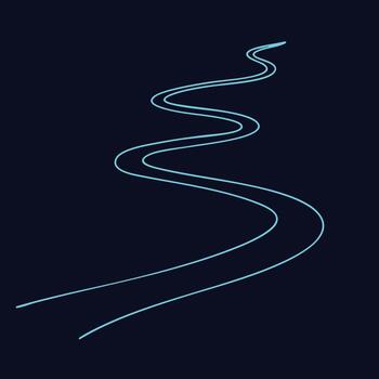 neón ligero caminos creando un devanado camino en contra un oscuro con vibrante azul resplandor y dinámica movimiento vector