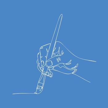 Close-up of a hand holding a paintbrush with a blue , emphasizing artistic creation and craftsmanship vector