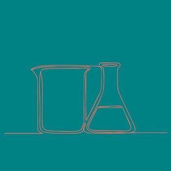 Minimalist line art of laboratory glassware including a beaker and a flask on a solid vector