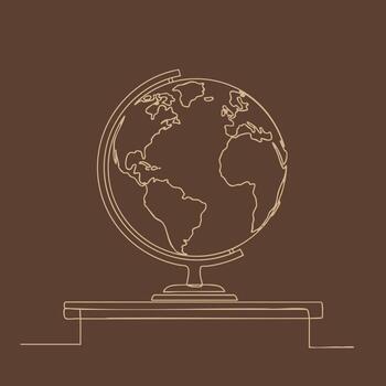 minimalista línea dibujo de un globo en un estar con continentes y océanos representado en un sencillo contorno estilo vector