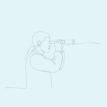 Person Using a Telescope for Observation or Exploration with Focus and Curiosity in a Minimalist Line Art Style vector