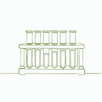 Set of seven laboratory test tubes in a stand, used for scientific experiments and chemical analysis in a laboratory environment vector