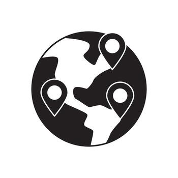 ilustrativo globo con ubicación patas, simbolizando global conectividad, viajar, y puntos de interesar alrededor el mundo vector