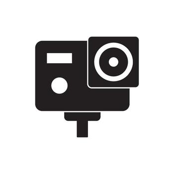 Compact action camera with a lens and screen, mounted on a stand vector