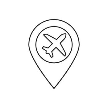 Simple Outline Icon Representing an Airplane Location Pin, Ideal for Travel and Navigation Graphics vector