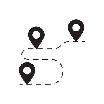 Map route with three location markers and a dashed line showing a path between them, perfect for travel or navigation concepts vector