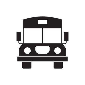 Front view of a simple black and white illustration of a bus on a white background vector