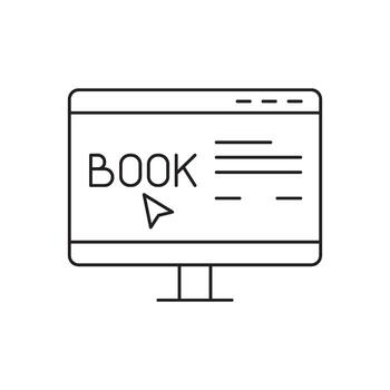 Online booking system for services or events displayed on a computer screen with a cursor pointing to the book button vector