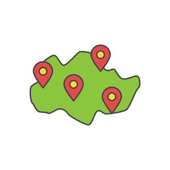 mapa con ubicación marcadores, representando lugares de interesar o navegación puntos en un verde masa de tierra vector